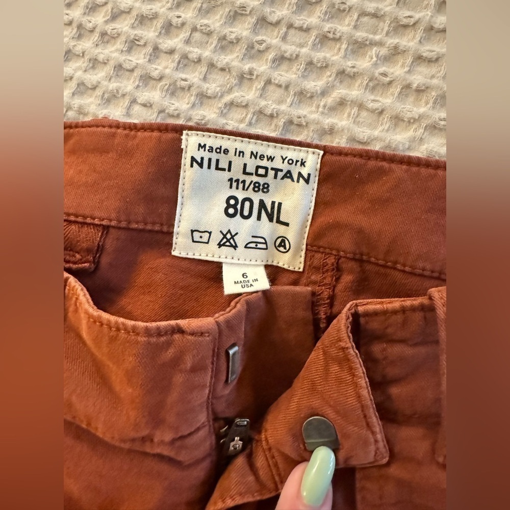 Nili Lotan Jenna Pants Frayed Hem Crop Ankle Cargo Size 6 Orange Terracotta EUC - Picture 5 of 8